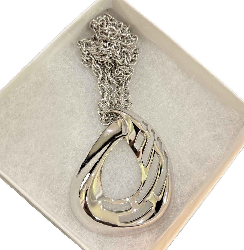 Vintage Signed Marcella Saltz Trifari Large Pendant on Silvertone Chain Necklace